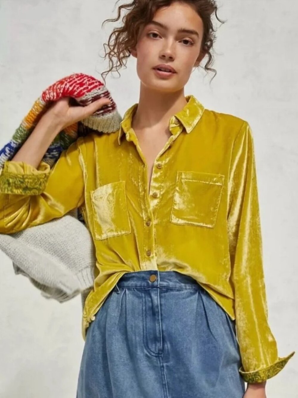 Pilcro by Anthropologie Mara Relaxed Long Sleeve Velvet Shirt NWT